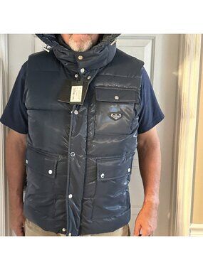Phillip Plein Down Vest Quilted Hooded Full Zip/Snap Pockets Navy Men XXL NEW